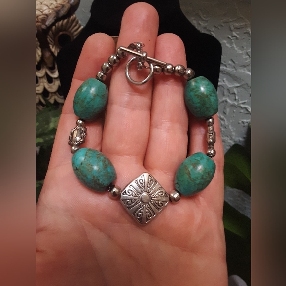 Turquoise silver earrings and bracelet set😁❤ - Picture 2 of 4